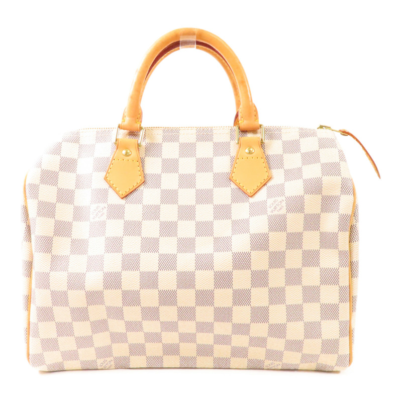 LOUIS VUITTON Damier Azur Speedy 30金扣手挽袋白色-0