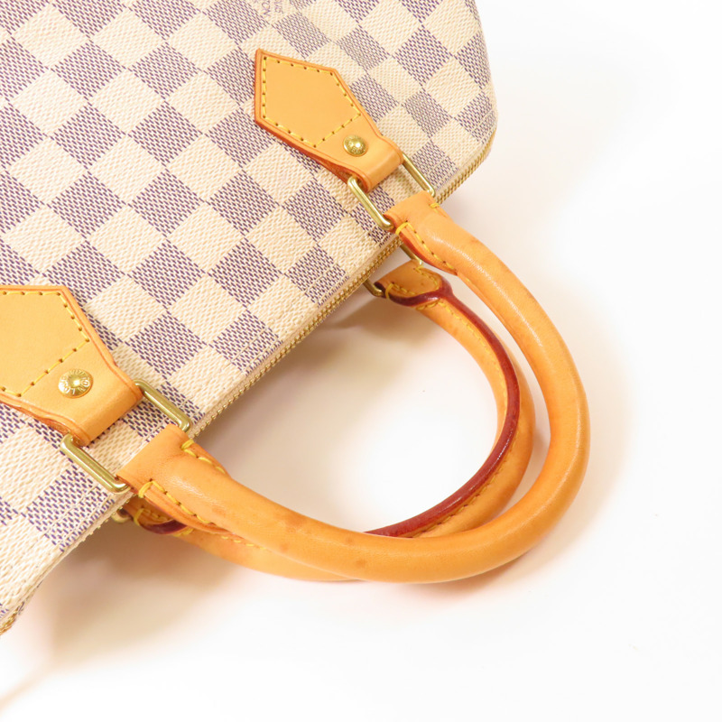 LOUIS VUITTON Damier Azur Speedy 30金扣手挽袋白色-8
