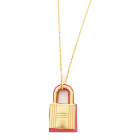 HERMES 金屬Swift皮革Okelly Pendant項鍊Red/Pink Gold