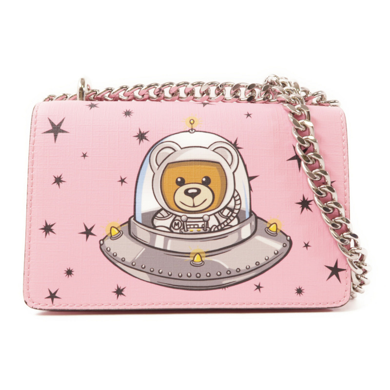 MOSCHINO 【激減優惠】皮革Space Teddy Mini Bag銀扣肩背袋-0