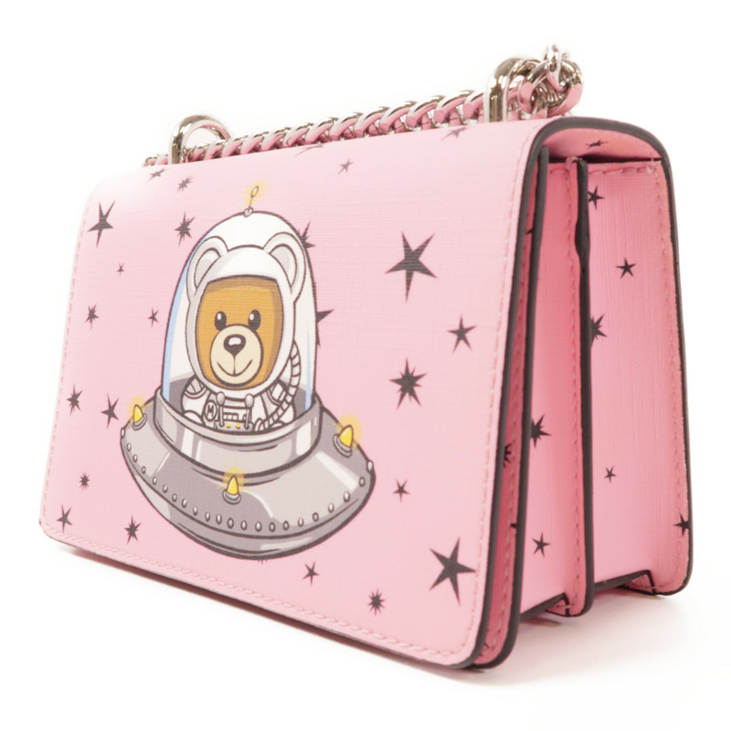 MOSCHINO 【激減優惠】皮革Space Teddy Mini Bag銀扣肩背袋-2