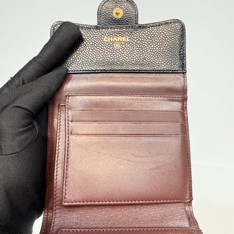 Chanel黑金荔枝牛皮經典coco三折短夾AP0231-11