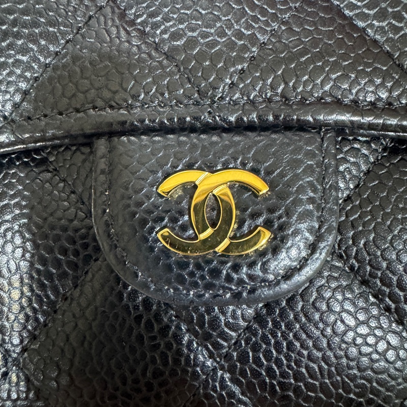Chanel黑金荔枝牛皮經典coco三折短夾AP0231-13
