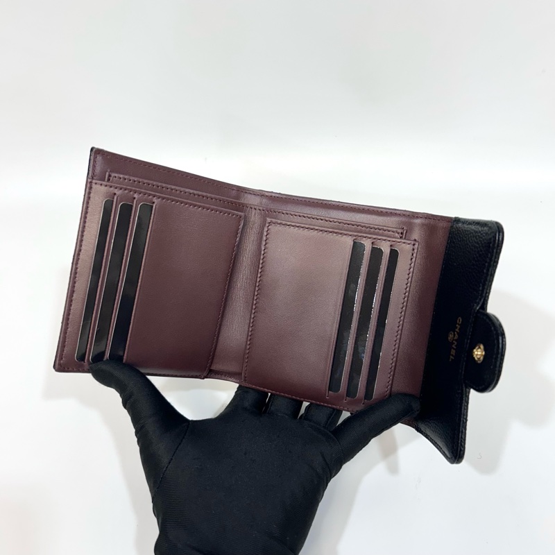 Chanel黑金荔枝牛皮經典coco三折短夾AP0231-5