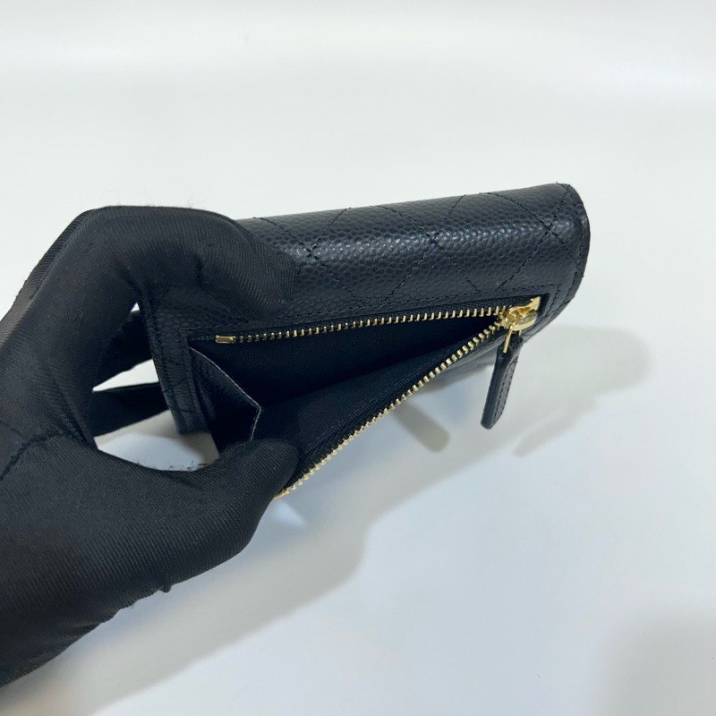 Chanel黑金荔枝牛皮經典coco三折短夾AP0231-7