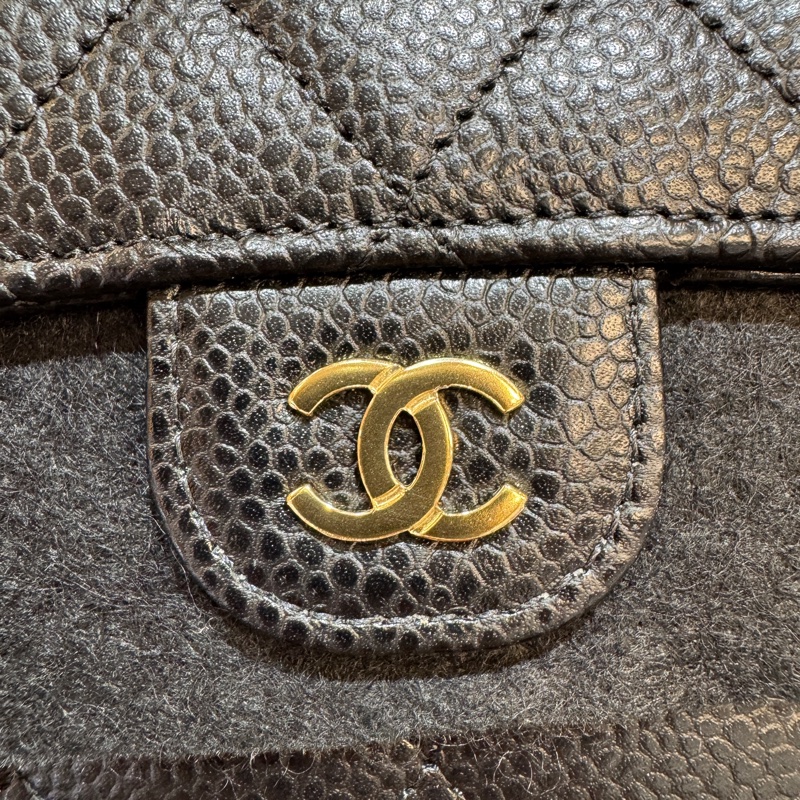 Chanel黑金荔枝牛皮經典coco三折短夾AP0231-10