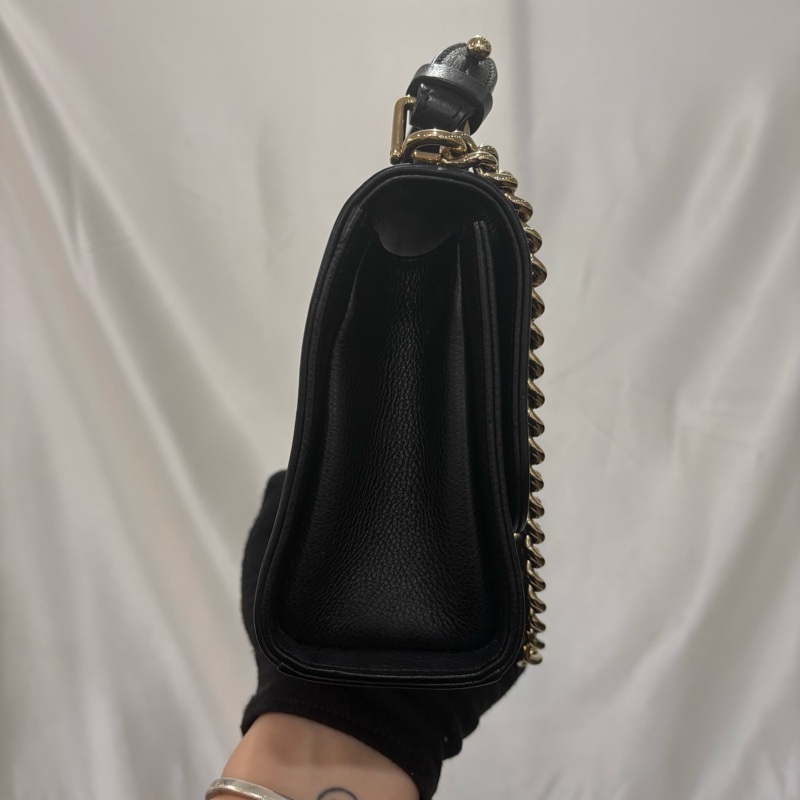 CHANEL 金扣鐵牌牛皮提把鏈條包 黑-3