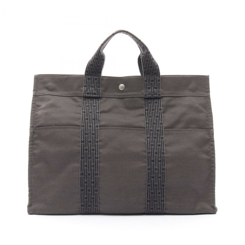 HERMES Herline MM 手提包 100951M 尼龍帆布灰色二手男女通用 SHW