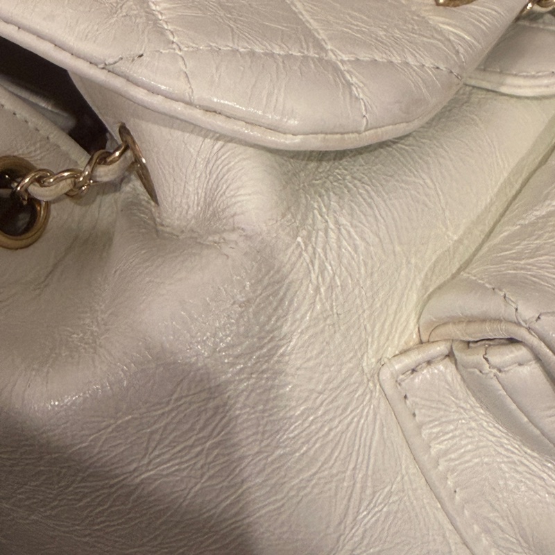 全配芯片款🈶️購證❤️香奈兒奶油白油蠟牛皮duma 雙肩包-31