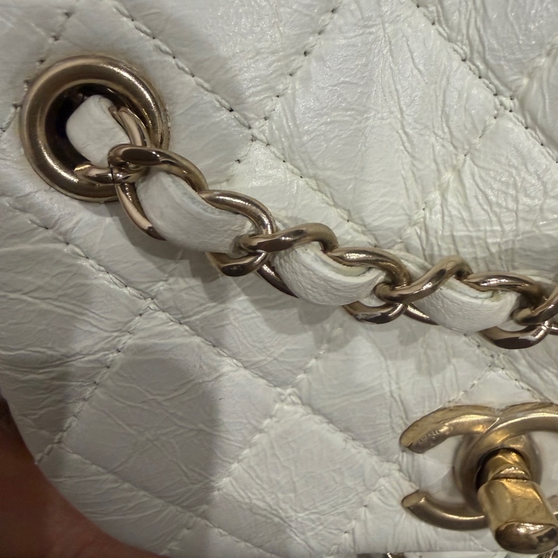 全配芯片款🈶️購證❤️香奈兒奶油白油蠟牛皮duma 雙肩包-74