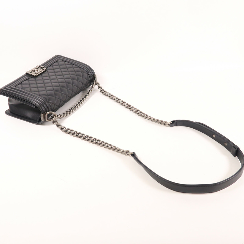CHANEL 羊皮皮革Boy 25銀扣鏈帶肩背袋-8