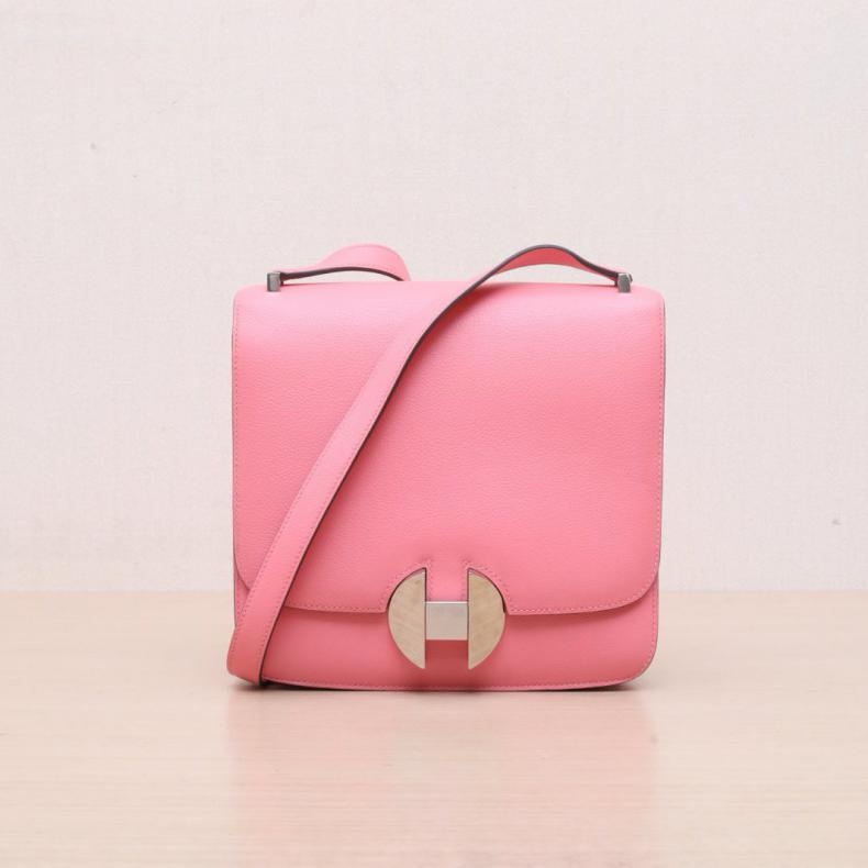 HERMES(愛馬仕) 2002 - 20肩背包 U5唇膏粉 EC皮 C刻 銀扣-0