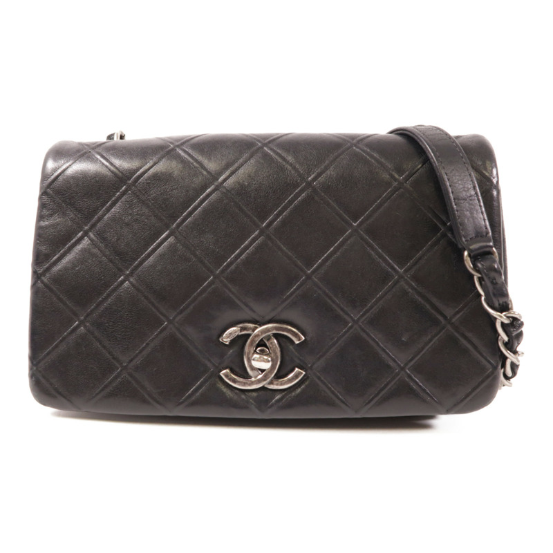 CHANEL 牛皮皮革Chain Shoulder銀扣鏈帶肩背袋-0