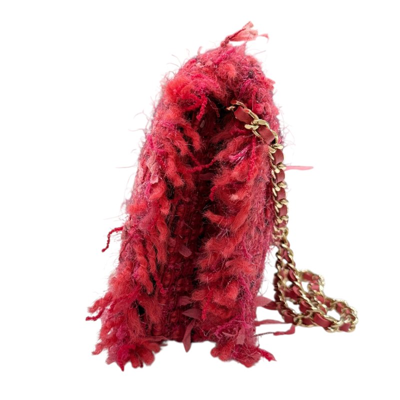 CHANEL 香奈兒 COCO WOC 粗花呢 毛呢 皮革 肩背包 紅色 混色-2