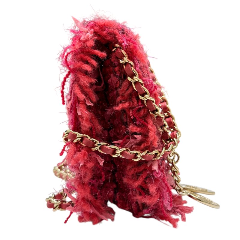 CHANEL 香奈兒 COCO WOC 粗花呢 毛呢 皮革 肩背包 紅色 混色-3