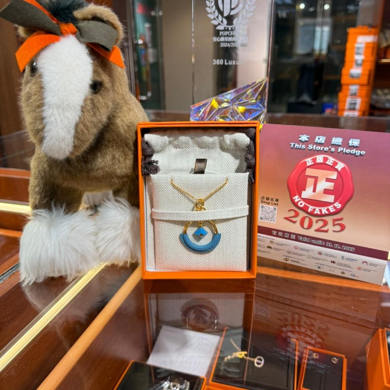 ✨持有香港正品正貨標籤(只做全新)✨ Hermes Loop Medor Pendant 藍色金頸鏈-0