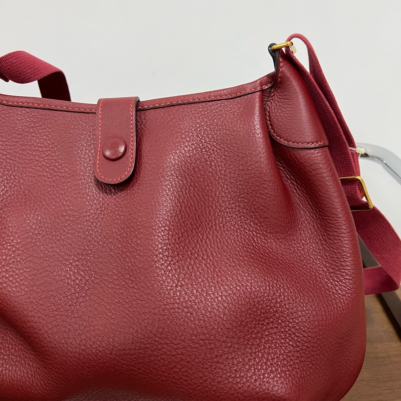 Hermes Vintage 中古 愛馬仕 斜背包 Rough H 愛馬仕紅色-11