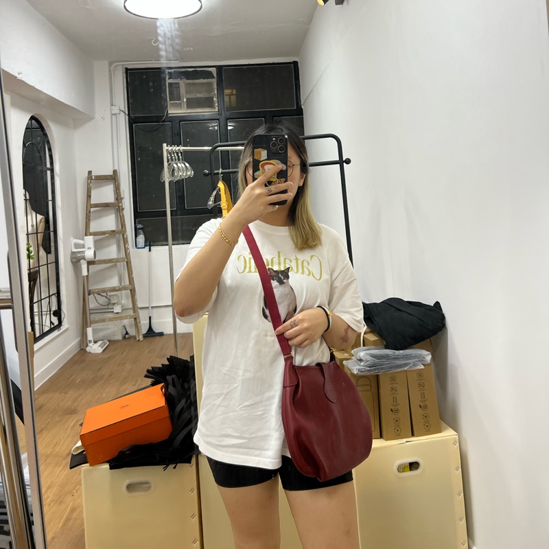 Hermes Vintage 中古 愛馬仕 斜背包 Rough H 愛馬仕紅色-15