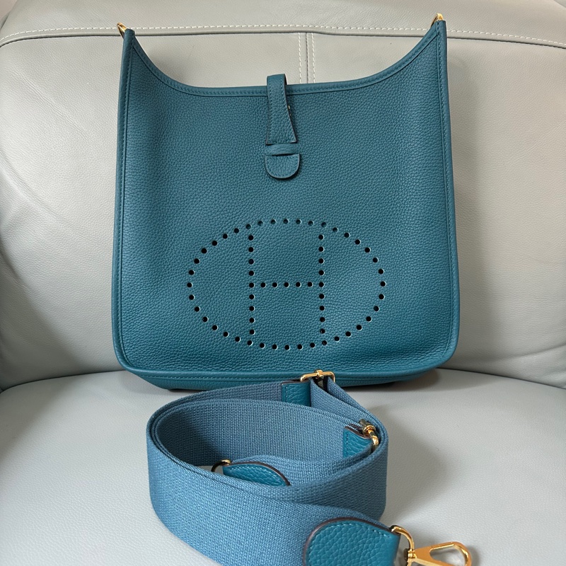 愛馬仕 hermes Evelyne 29牛仔藍銀扣togo皮D刻-0