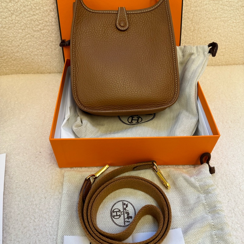 Hermes 愛馬仕 Evelyne 伊芙琳 Mini B刻金棕色單肩斜挎包-0