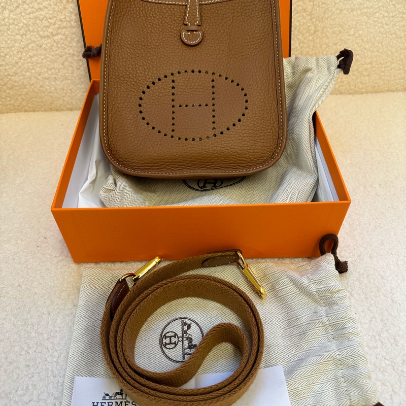 Hermes 愛馬仕 Evelyne 伊芙琳 Mini B刻金棕色單肩斜挎包-9