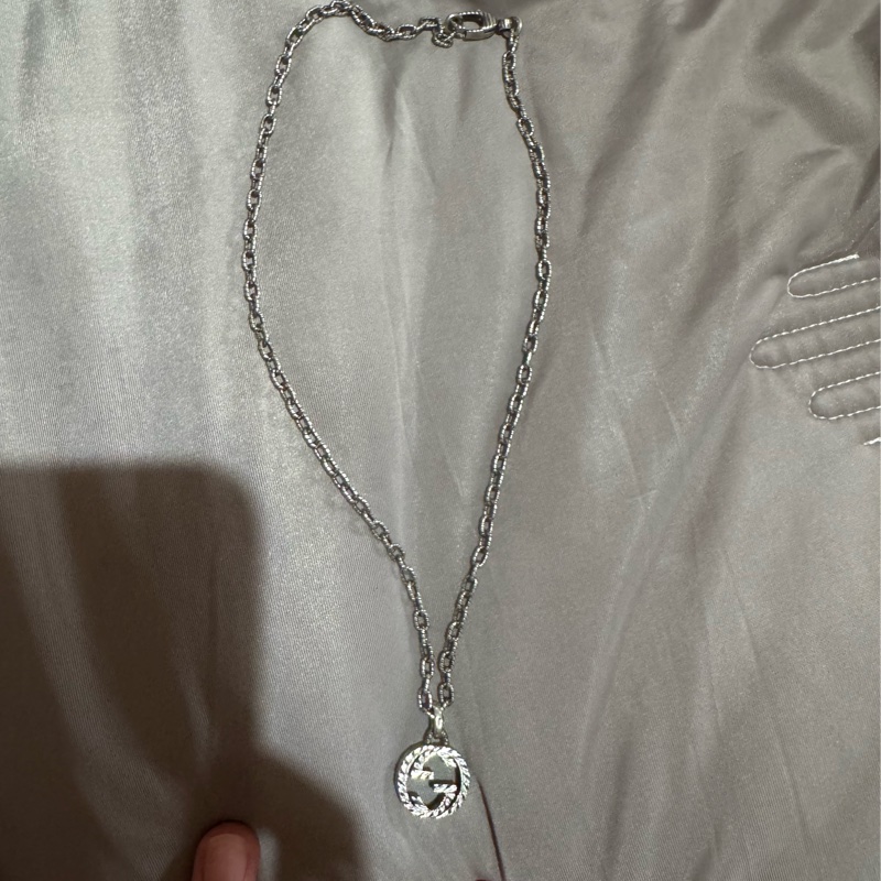 GUCCI 古馳 復古925純銀雕花 Interlocking G 雙G墜飾項鍊(男款)-6