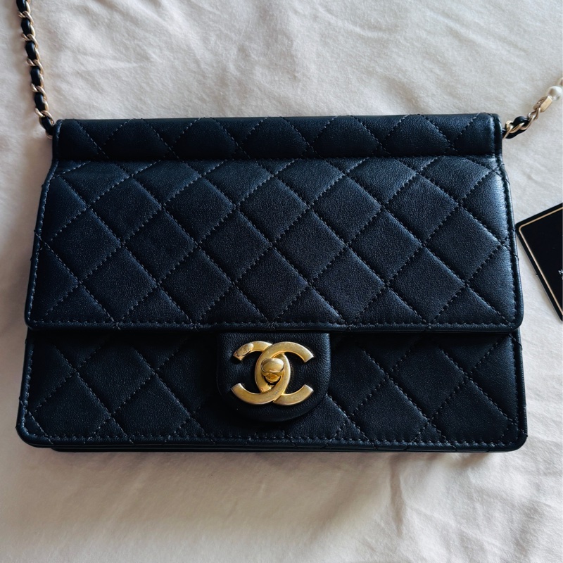 Chanel 經典口蓋珍珠皮穿鍊條包-0