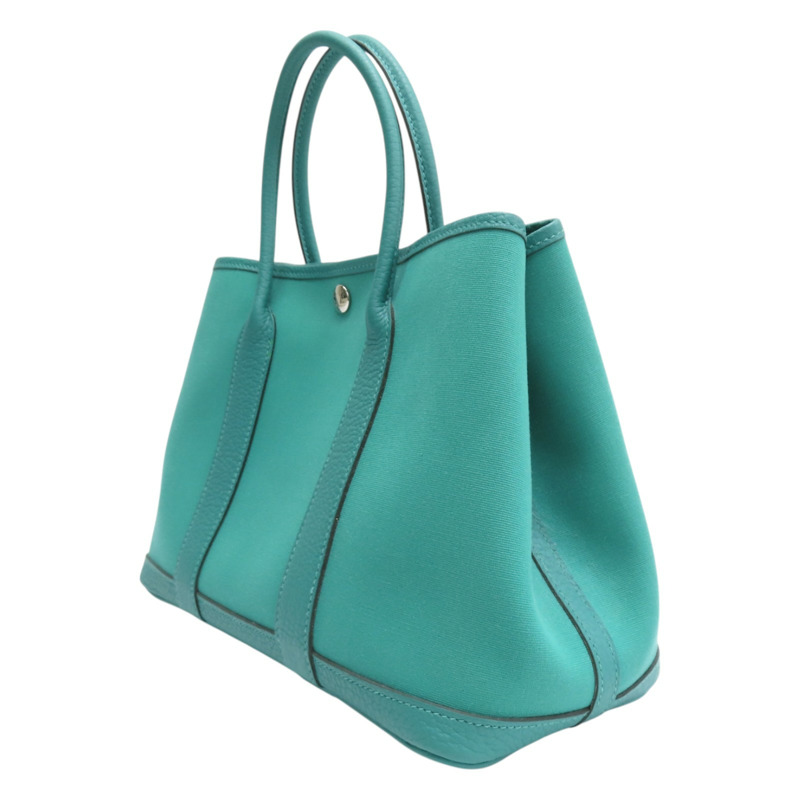 綠色 帆布 皮革 Garden Party 30 手提包 Y刻【HERMES 愛馬仕】-2