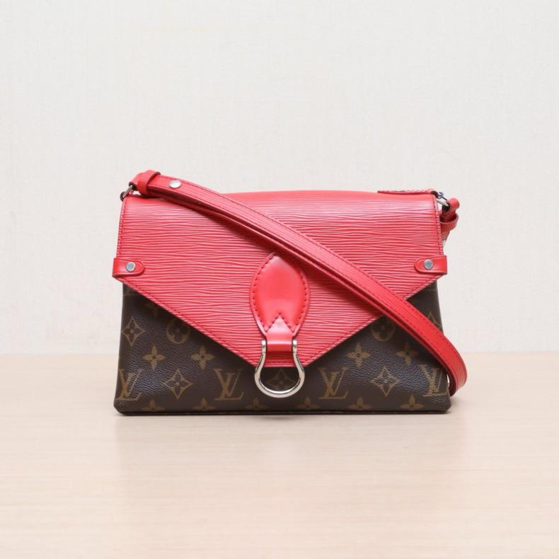 LOUIS VUITTON(路易威登) SAINT MICHEL 翻蓋信封包拼 紅色 帆布/EPI水波紋牛皮 2017 老花 翻蓋信封包 帆布拼EPI水波紋牛皮-0