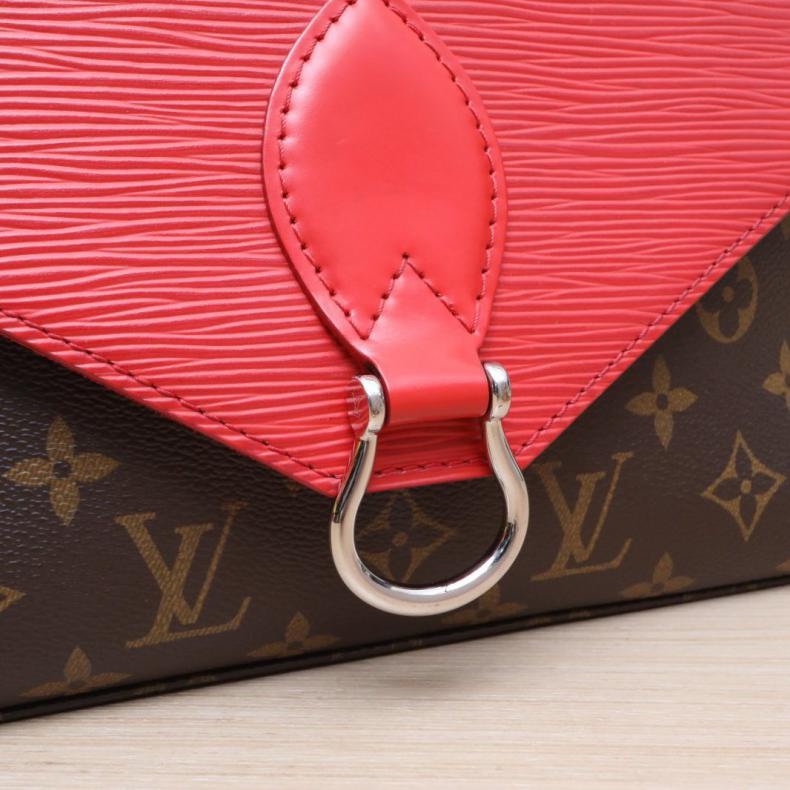 LOUIS VUITTON(路易威登) SAINT MICHEL 翻蓋信封包拼 紅色 帆布/EPI水波紋牛皮 2017 老花 翻蓋信封包 帆布拼EPI水波紋牛皮-5