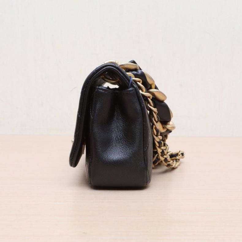 CHANEL(香奈兒) 21P 口蓋包 23cm 黑色  30開 金扣 皮穿鏈手柄-1