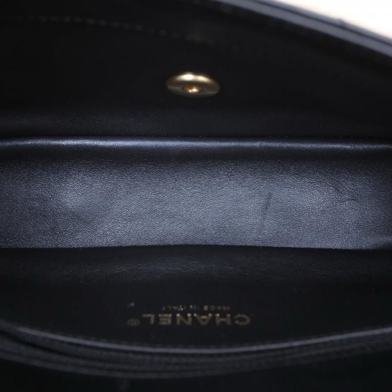 CHANEL(香奈兒) 21P 口蓋包 23cm 黑色  30開 金扣 皮穿鏈手柄-4