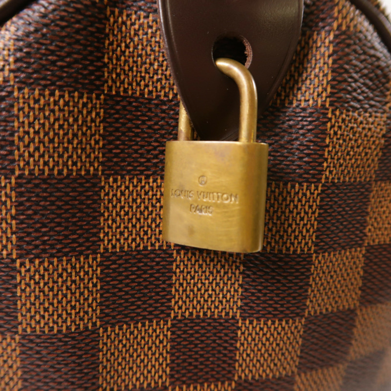 LOUIS VUITTON Damier Speedy 35金扣手挽袋棕色-7