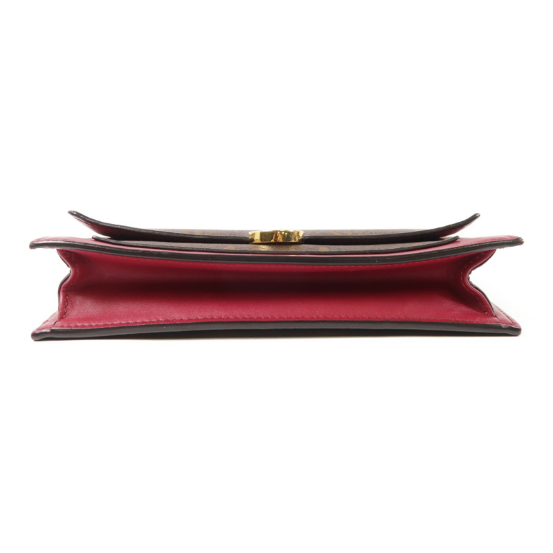 LOUIS VUITTON Monogram Portefeuille Flore金扣鏈帶肩背袋棕色/紅色-3