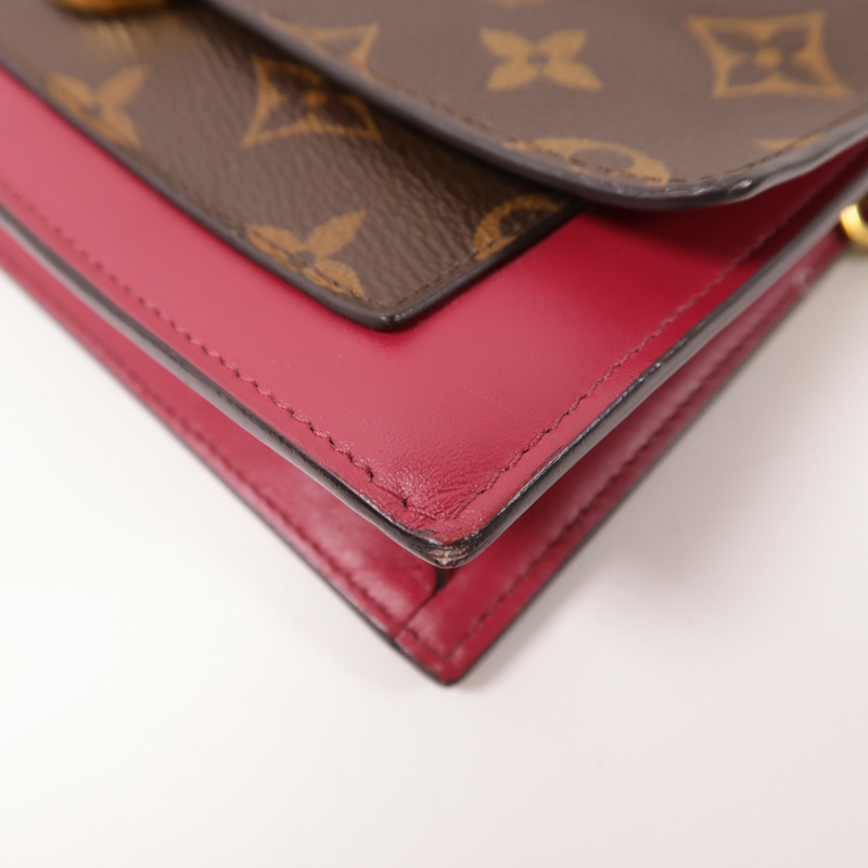 LOUIS VUITTON Monogram Portefeuille Flore金扣鏈帶肩背袋棕色/紅色-10