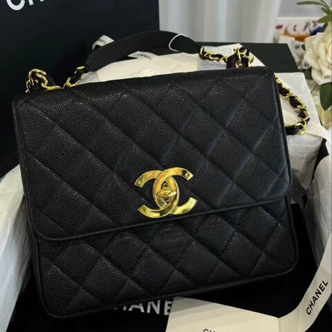 Chanel 中古包黑金荔枝牛皮鏈條包 98新配件塵袋