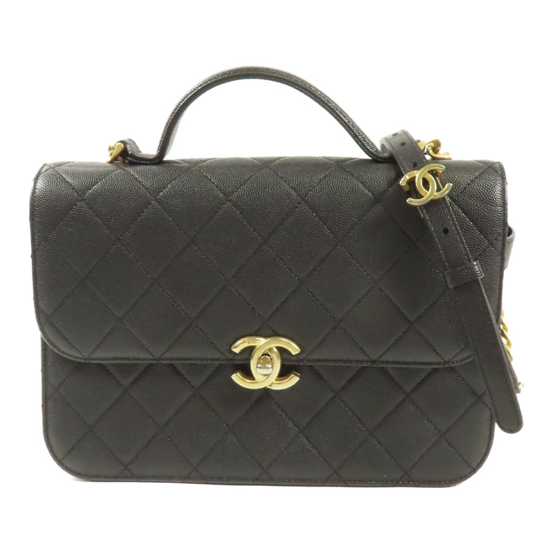 CHANEL 牛皮皮革Chain Shoulder金扣手挽肩背兩用袋-0