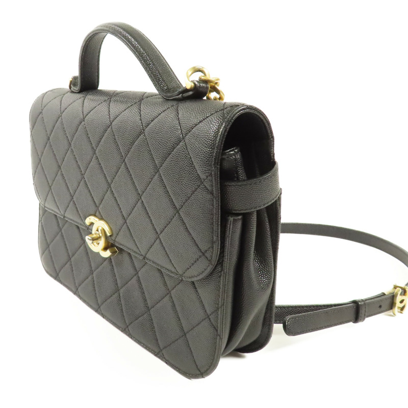 CHANEL 牛皮皮革Chain Shoulder金扣手挽肩背兩用袋-2