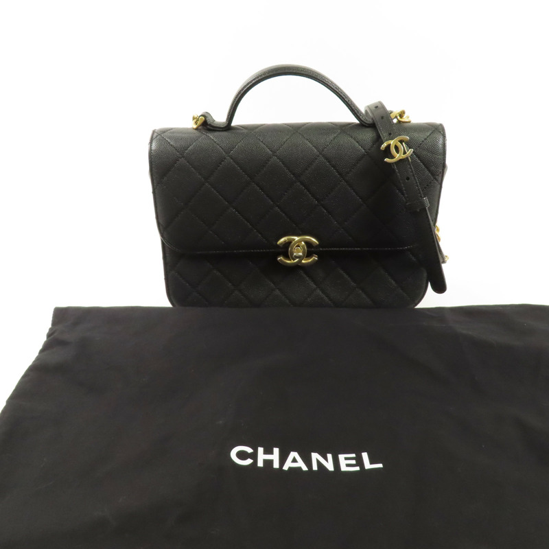 CHANEL 牛皮皮革Chain Shoulder金扣手挽肩背兩用袋-8