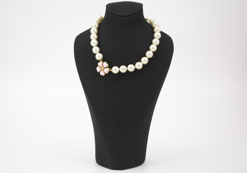 Chanel Vintage 97P 琉璃粉紅色山茶花仿珍珠頸鏈-0