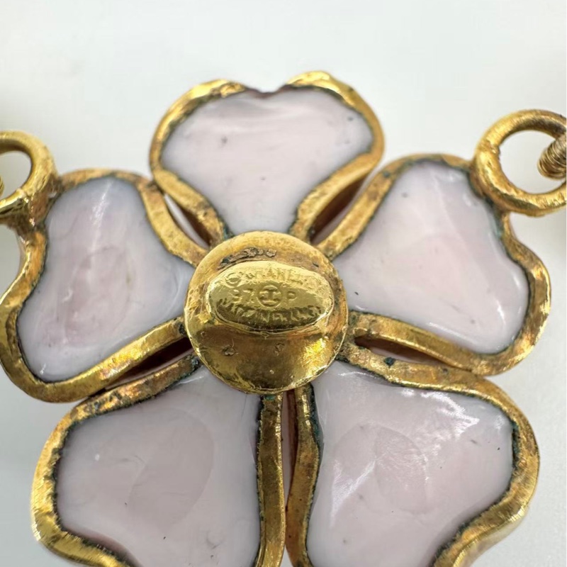 Chanel Vintage 97P 琉璃粉紅色山茶花仿珍珠頸鏈-10
