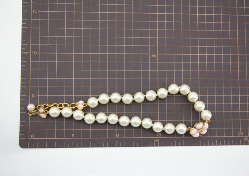 Chanel Vintage 97P 琉璃粉紅色山茶花仿珍珠頸鏈-12