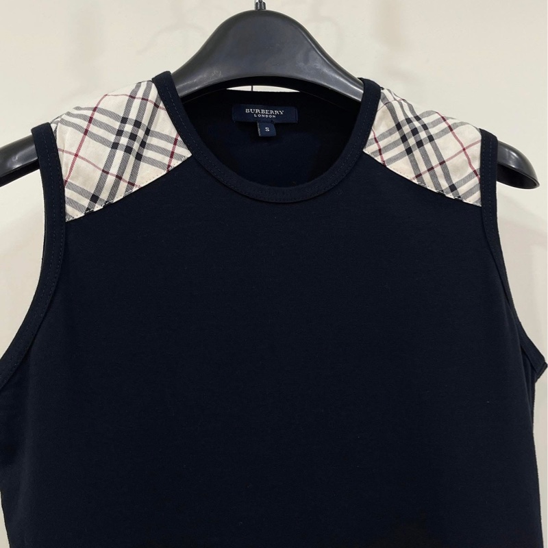 BURBERRY 倫敦 肩格紋戰馬超彈背心黑-2