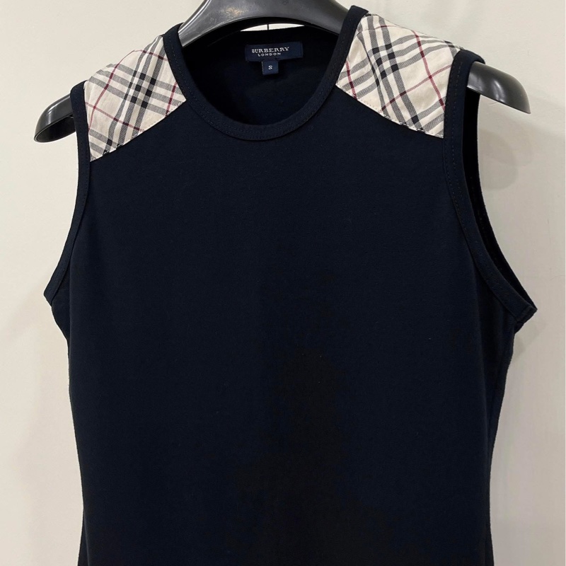 BURBERRY 倫敦 肩格紋戰馬超彈背心黑-3
