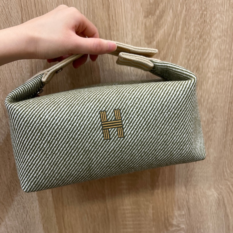 Hermes 森林綠白斜紋羊毛Bride a Brace銀扣小型手提包-0
