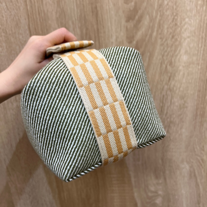 Hermes 森林綠白斜紋羊毛Bride a Brace銀扣小型手提包-1