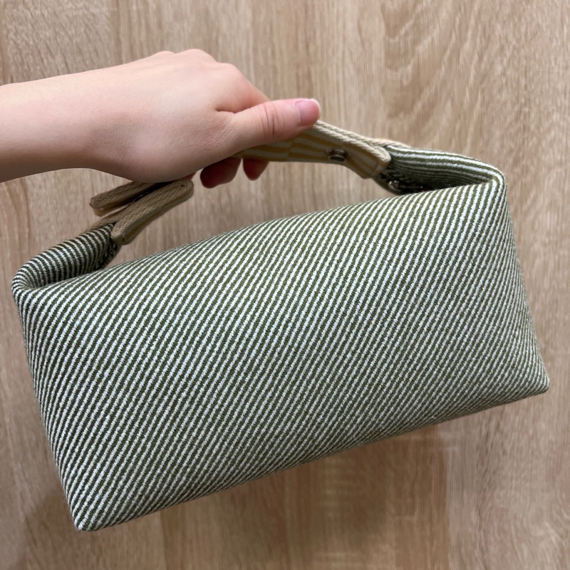 Hermes 森林綠白斜紋羊毛Bride a Brace銀扣小型手提包-7