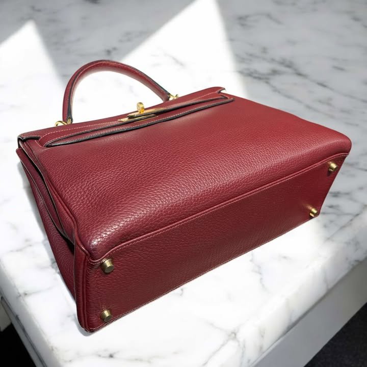 HERMES KELLY 32CM/金釦/方框G/TOGO皮 /棗紅色-4