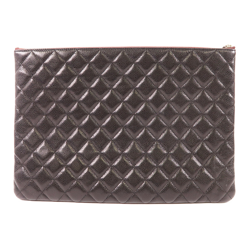 CHANEL 【激減優惠】牛皮皮革Pouch銀扣手拿包-1