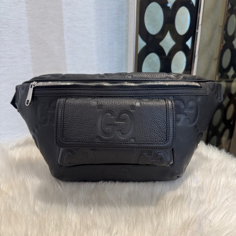 Gucci 黑牛皮超級雙G大號胸腰包 離櫃品❤️-0